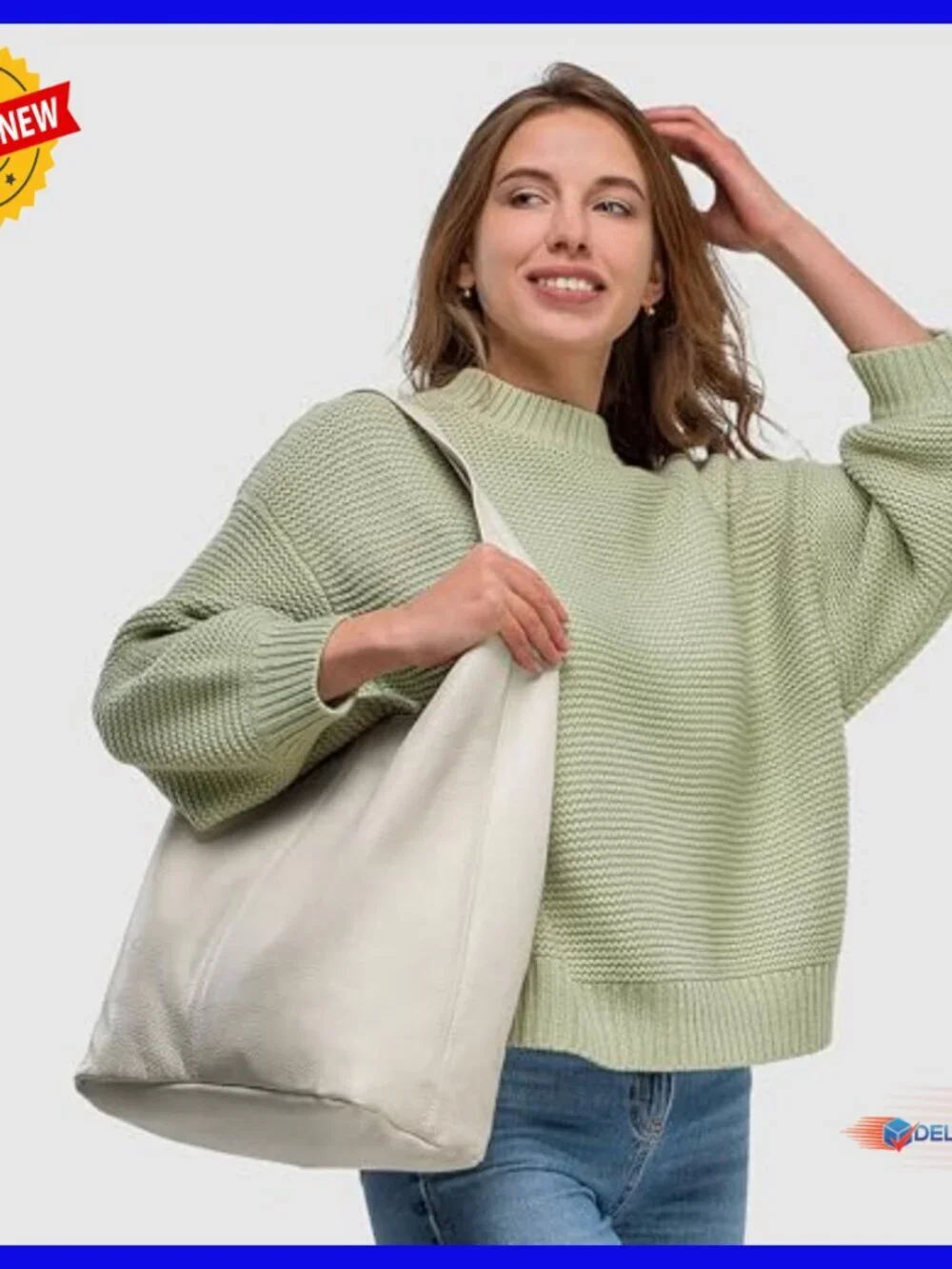 Large Italian Calf Leather Hobo Bag with Zipper Slouchy Shoulder Tote
